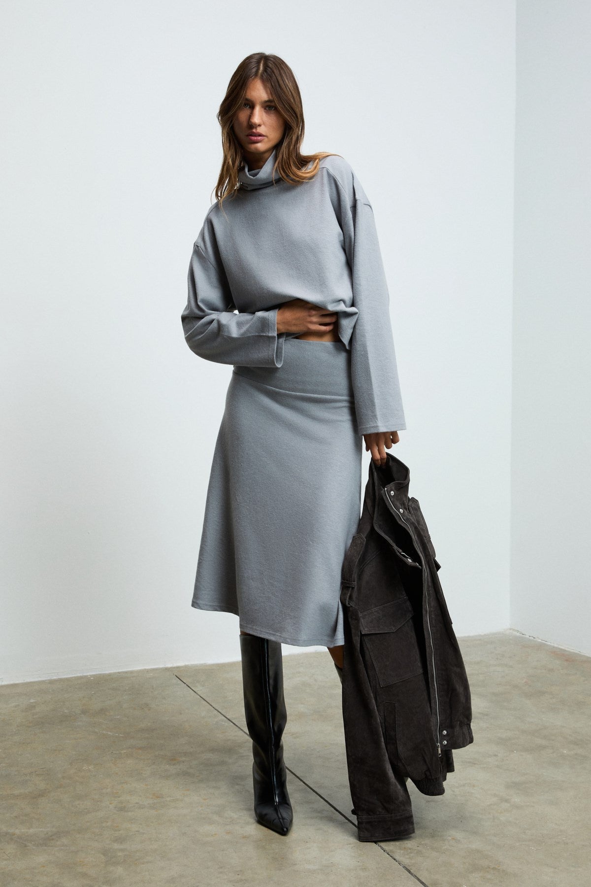 ETHIQUET PLORUNS Damen Rollkragen Sweatshirt Grau