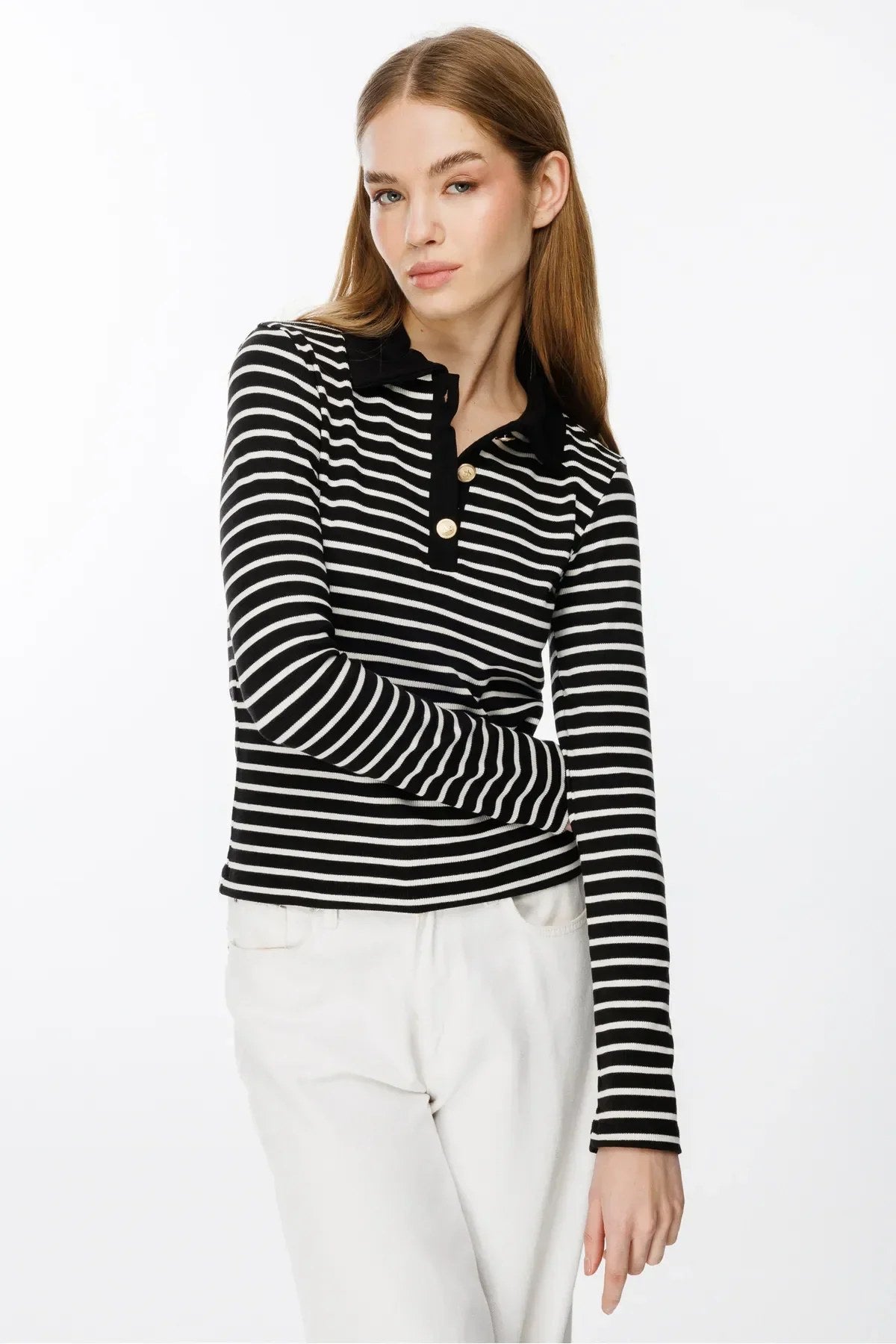 Gestreifte Bluse mit Polokragen