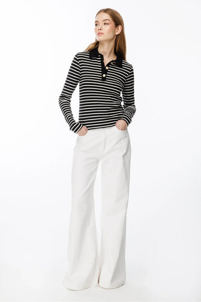 Gestreifte Bluse mit Polokragen