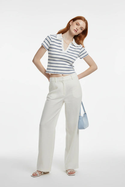 Gestreiftes Polo-Kragen Crop T-Shirt