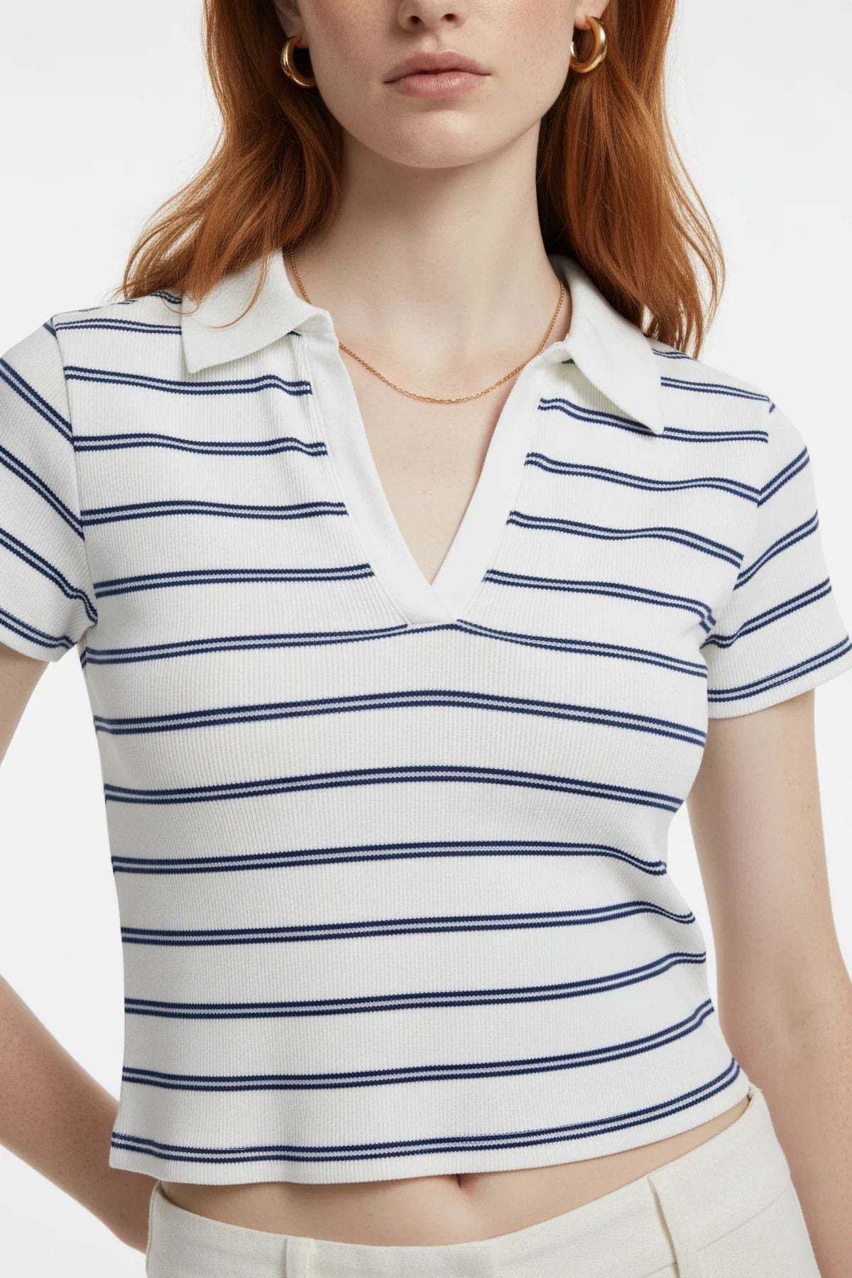 Gestreiftes Polo-Kragen Crop T-Shirt