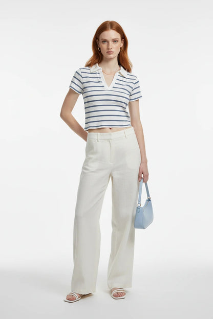 Gestreiftes Polo-Kragen Crop T-Shirt