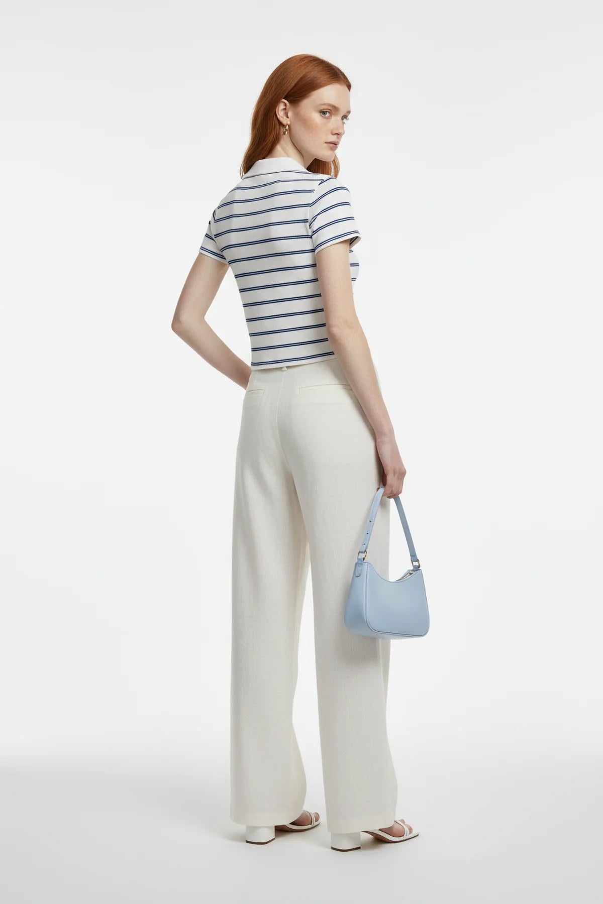 Gestreiftes Polo-Kragen Crop T-Shirt
