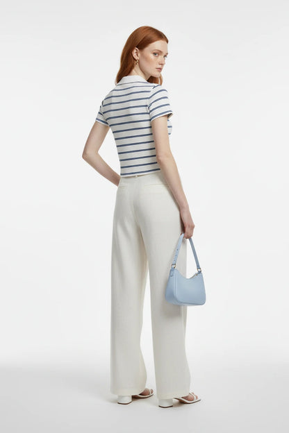 Gestreiftes Polo-Kragen Crop T-Shirt