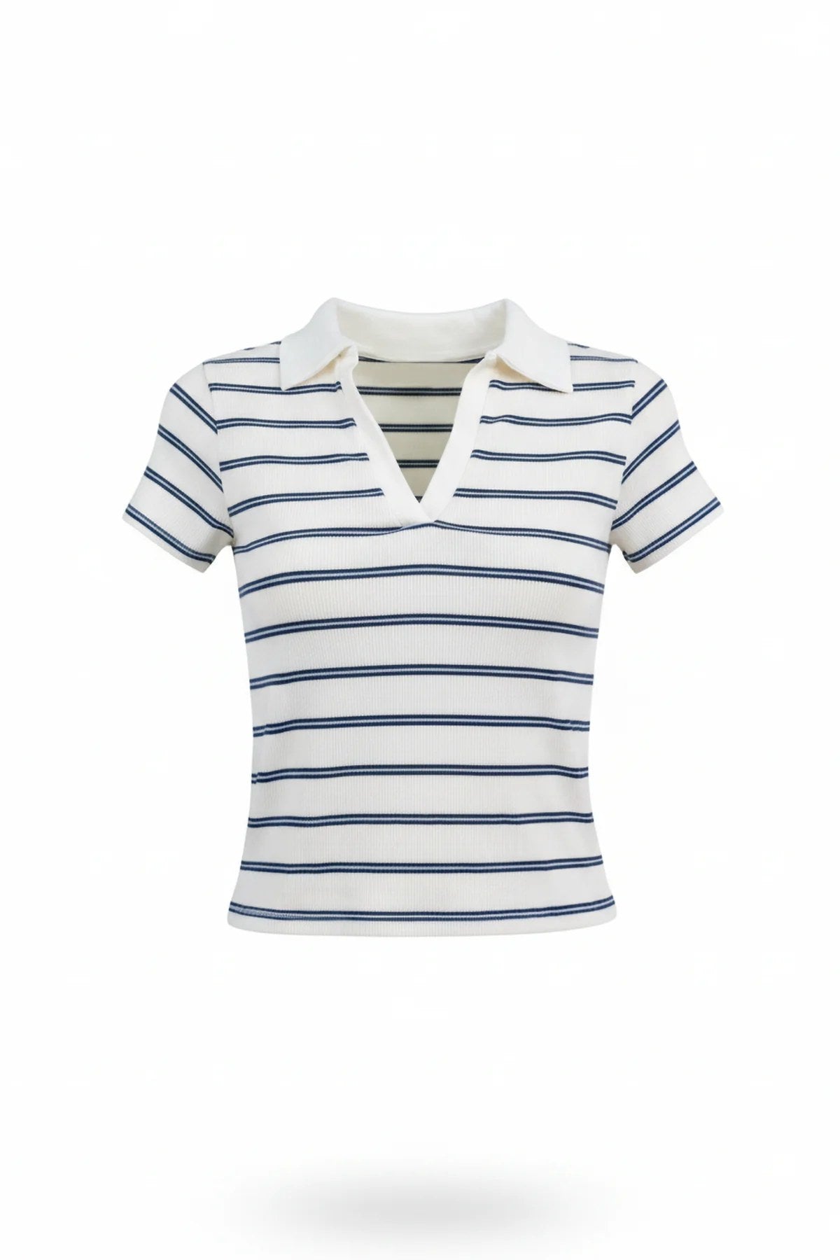 Gestreiftes Polo-Kragen Crop T-Shirt