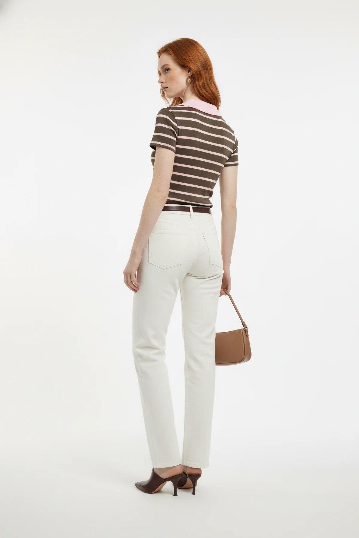 Gestreiftes Polo-Kragen Crop T-Shirt