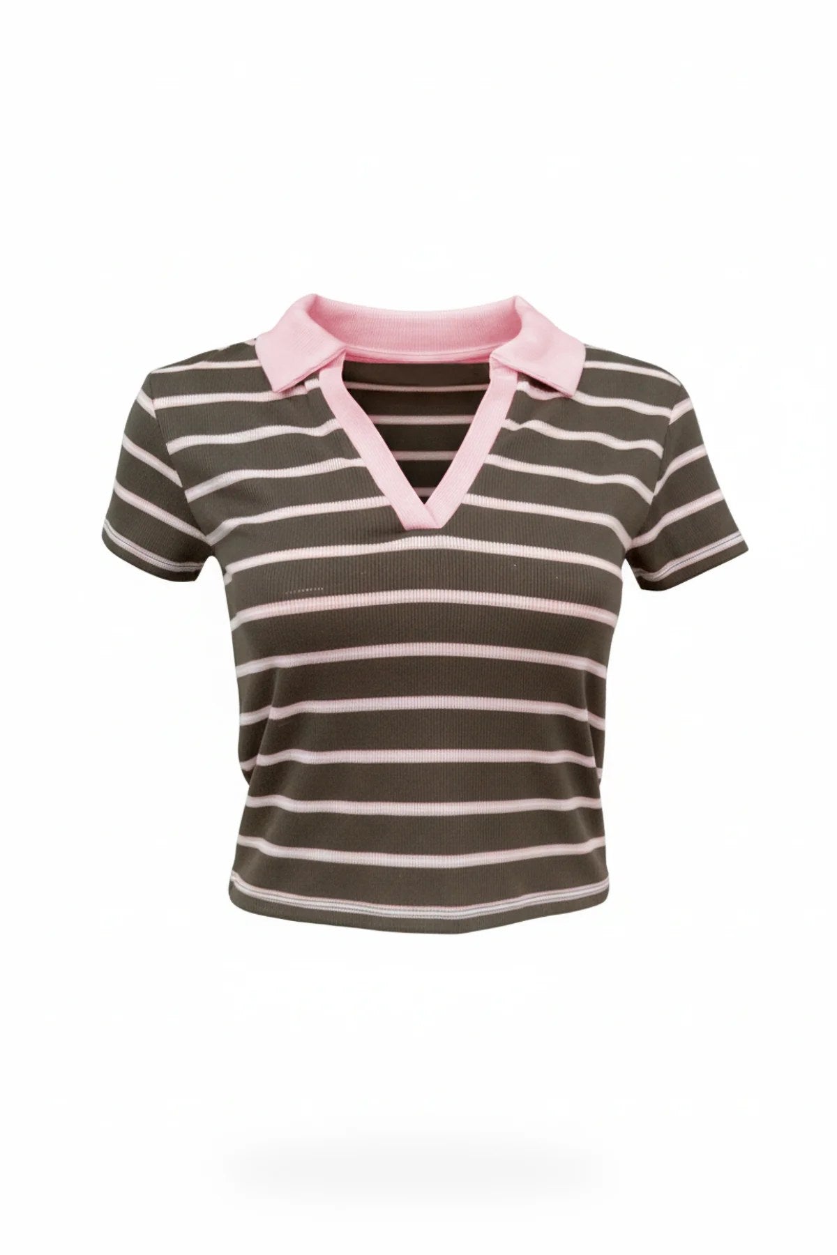 Gestreiftes Polo-Kragen Crop T-Shirt