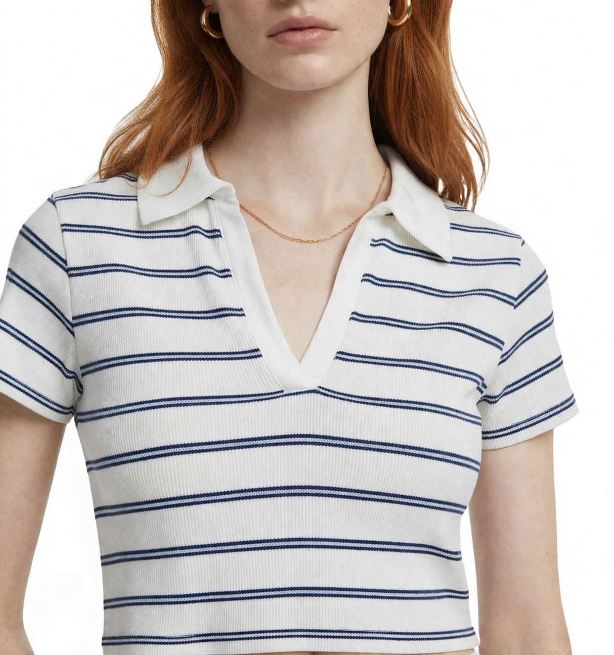 Gestreiftes Polo-Kragen Crop T-Shirt