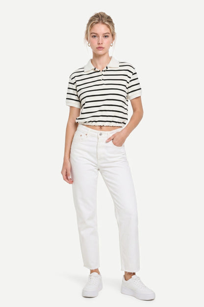 Gestreiftes Polo-Kragen T-Shirt kurzarm
