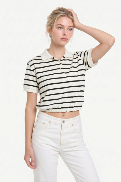 Gestreiftes Polo-Kragen T-Shirt kurzarm