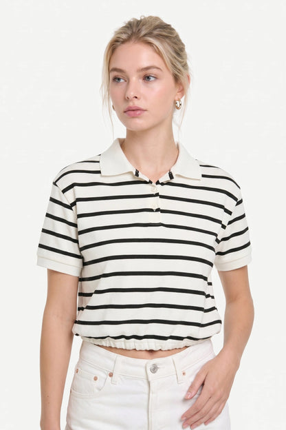 Gestreiftes Polo-Kragen T-Shirt kurzarm