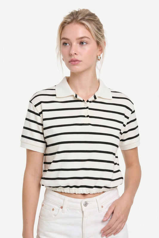 Gestreiftes Polo-Kragen T-Shirt kurzarm