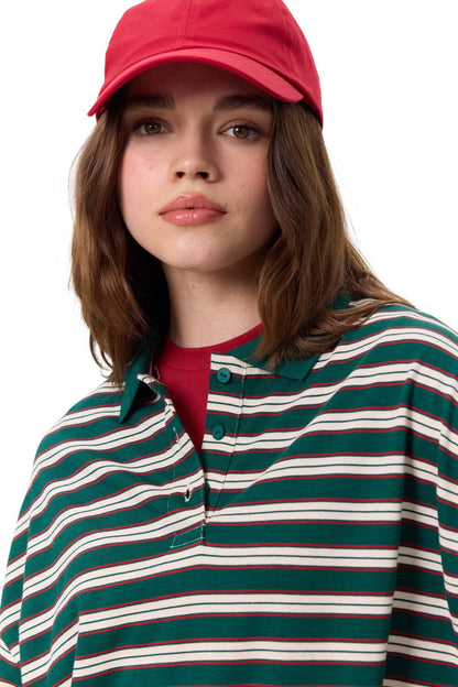Grün gestreiftes Sweatshirt mit Polokragen