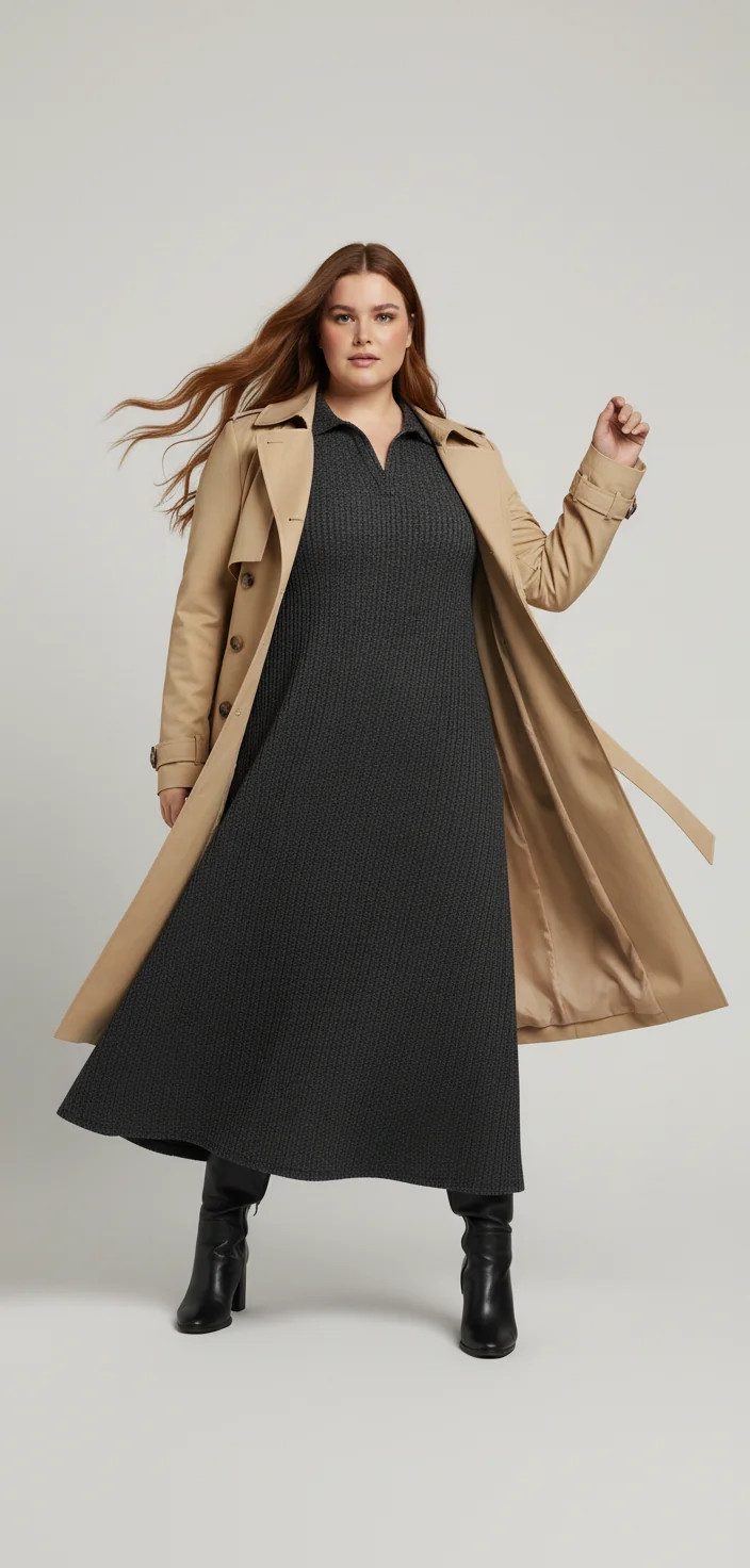 Langes Kleid mit Polokragen