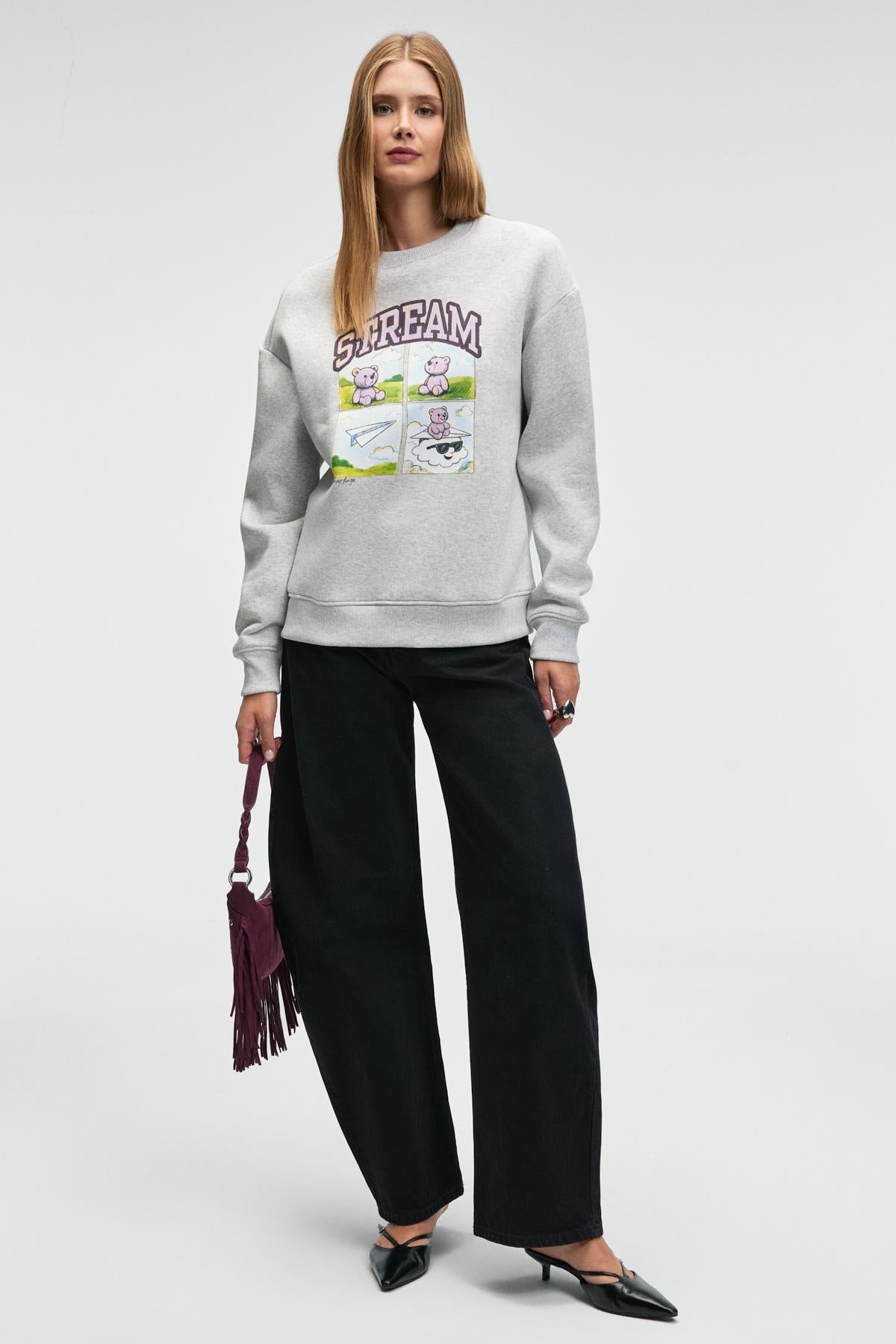 GRIMELANGE PROGRISTO Damen Sweatshirt Puffdruck Graue Melange