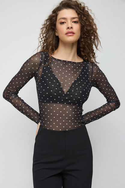 Tüllbluse mit Polka-Dots