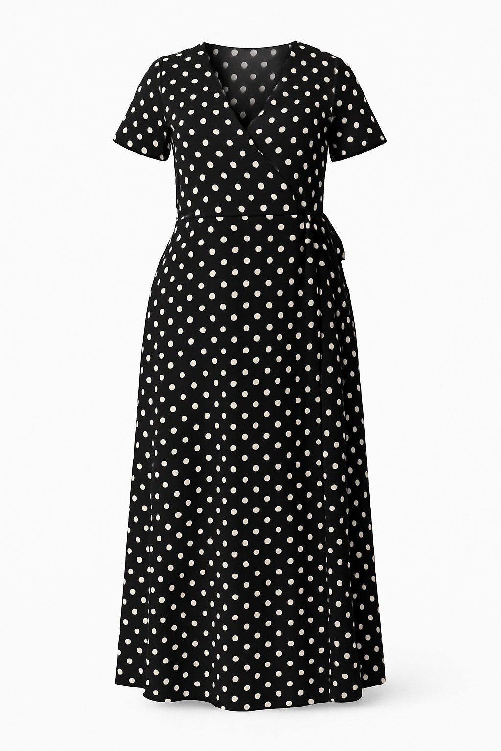 Langes Kleid mit Polka-Dots und Gürtel