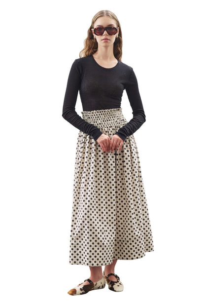 POLKA-DOT-ROCK MIT TAILLE-RAGENERATION, ECRU