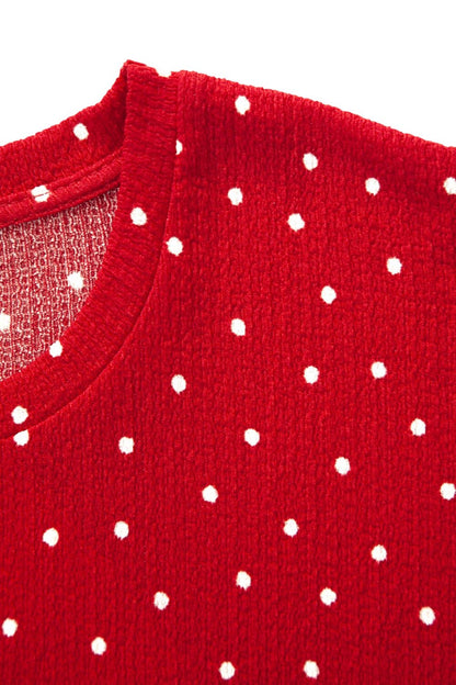 Punkte Midi Kleid mit Taschen und Rüsche