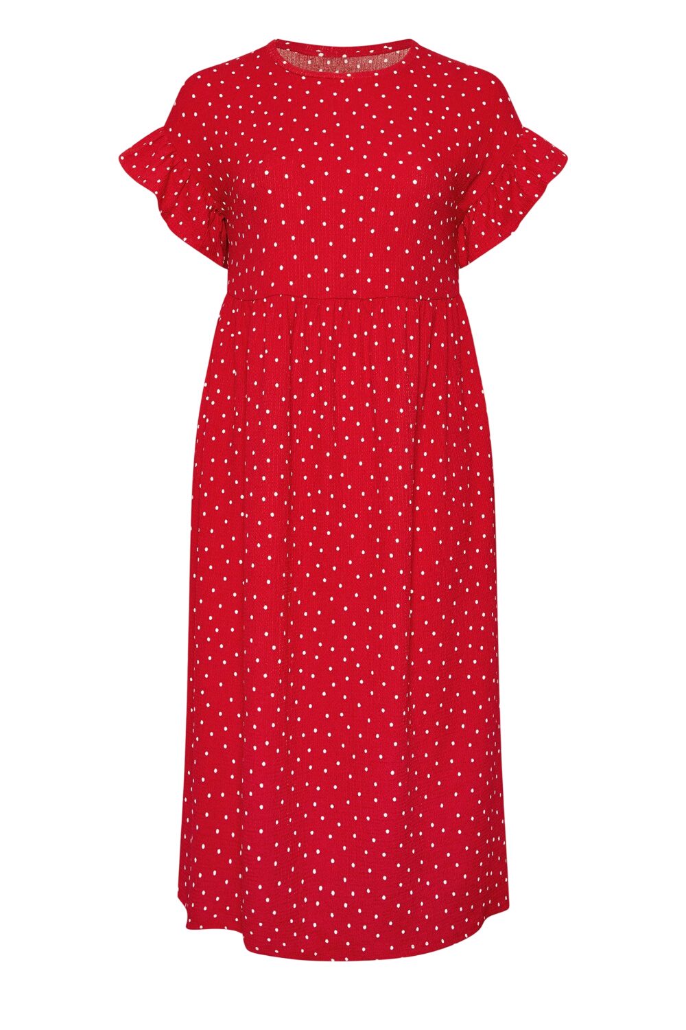 Punkte Midi Kleid mit Taschen und Rüsche