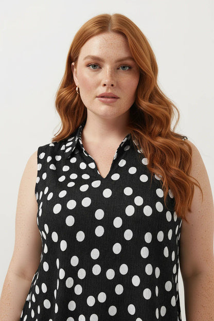 Ärmellose Bluse mit Polka-Dots