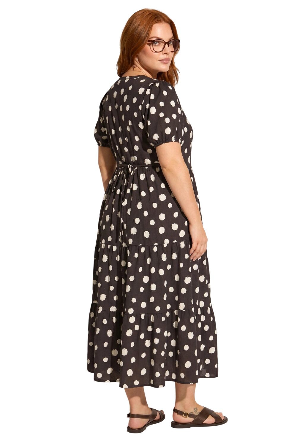 Punkte V-Ausschnitt Midi Kleid