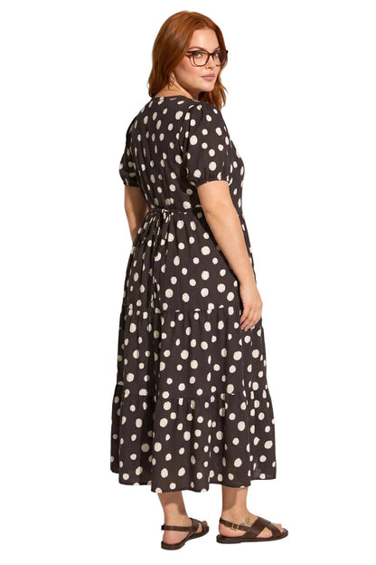 Punkte V-Ausschnitt Midi Kleid