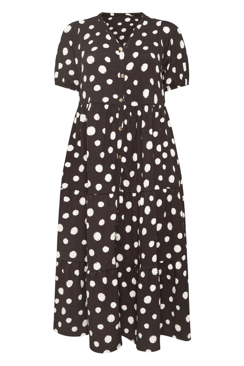 Punkte V-Ausschnitt Midi Kleid