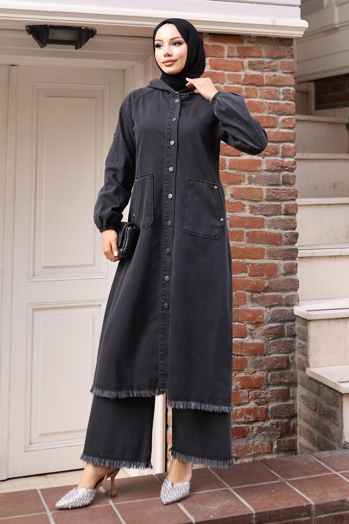 Tassel-Detail Denim-Set Dunkelblau 19243