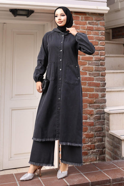 Tassel-Detail Denim-Set Dunkelblau 19243