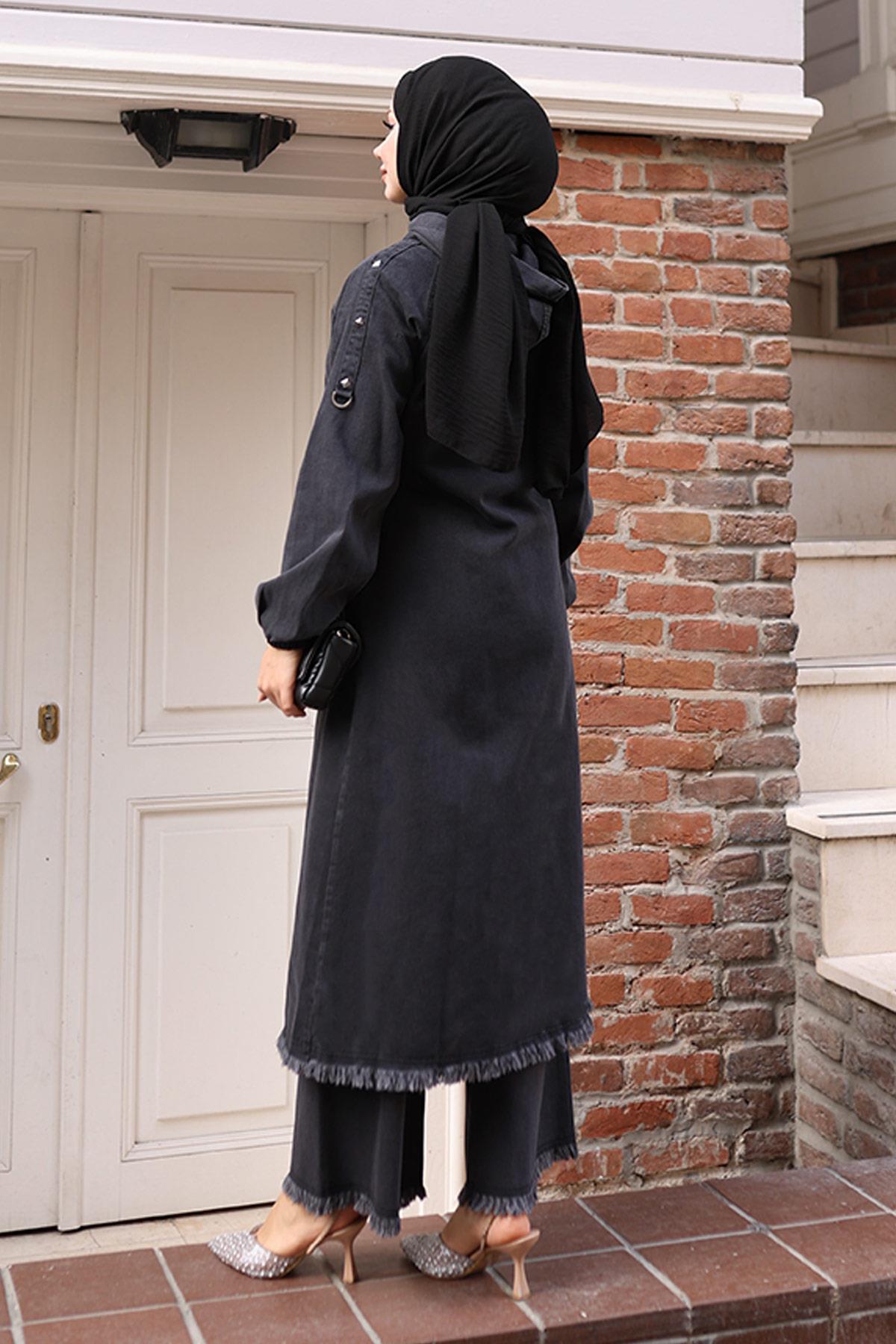 Tassel-Detail Denim-Set Dunkelblau 19243