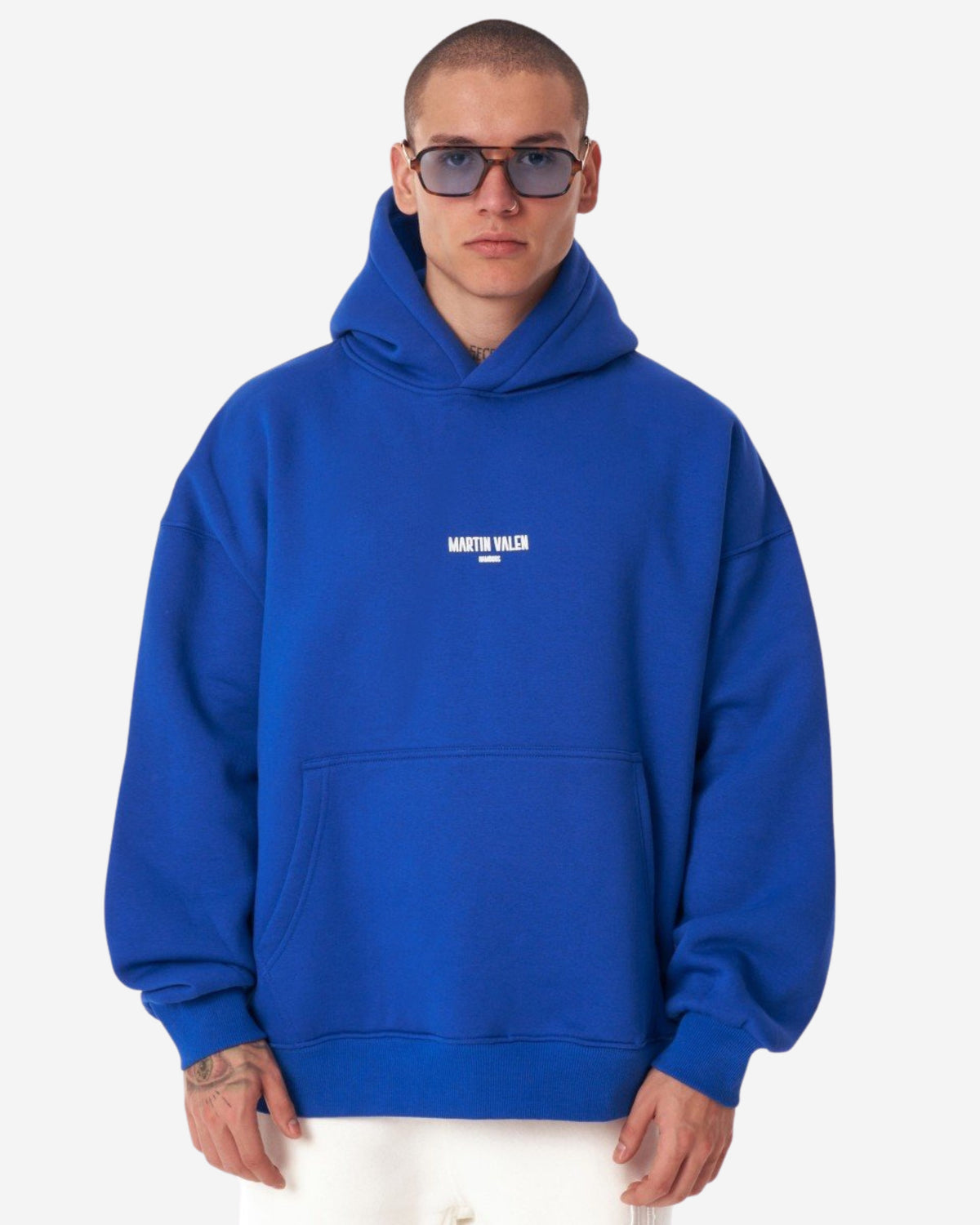 Extra Großer Blauer Kapuzenpullover mit Puffdruck
