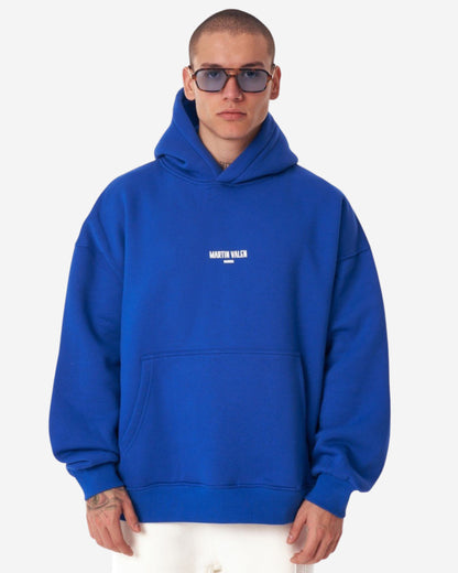 Extra Großer Blauer Kapuzenpullover mit Puffdruck