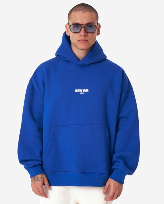 Extra Großer Blauer Kapuzenpullover mit Puffdruck