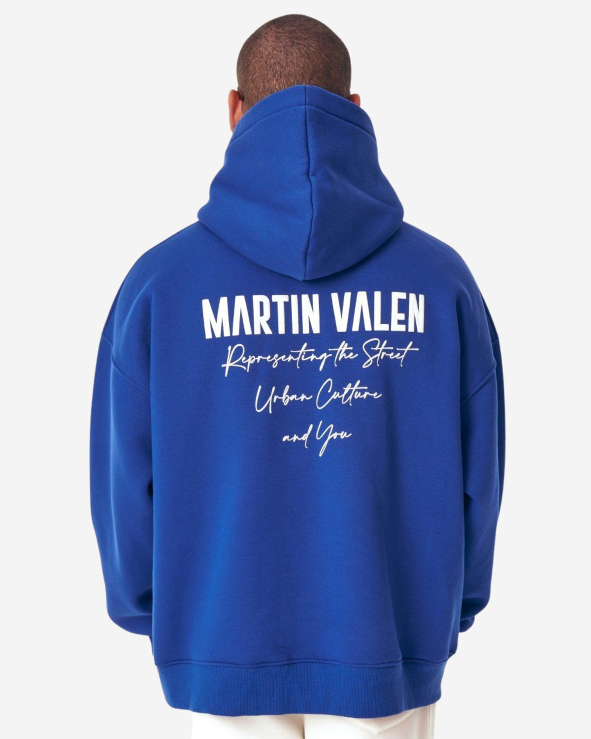 Extra Großer Blauer Kapuzenpullover mit Puffdruck