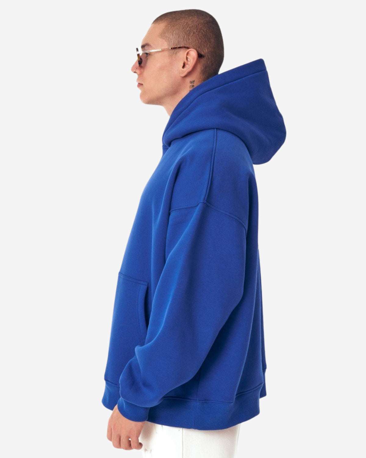 Extra Großer Blauer Kapuzenpullover mit Puffdruck