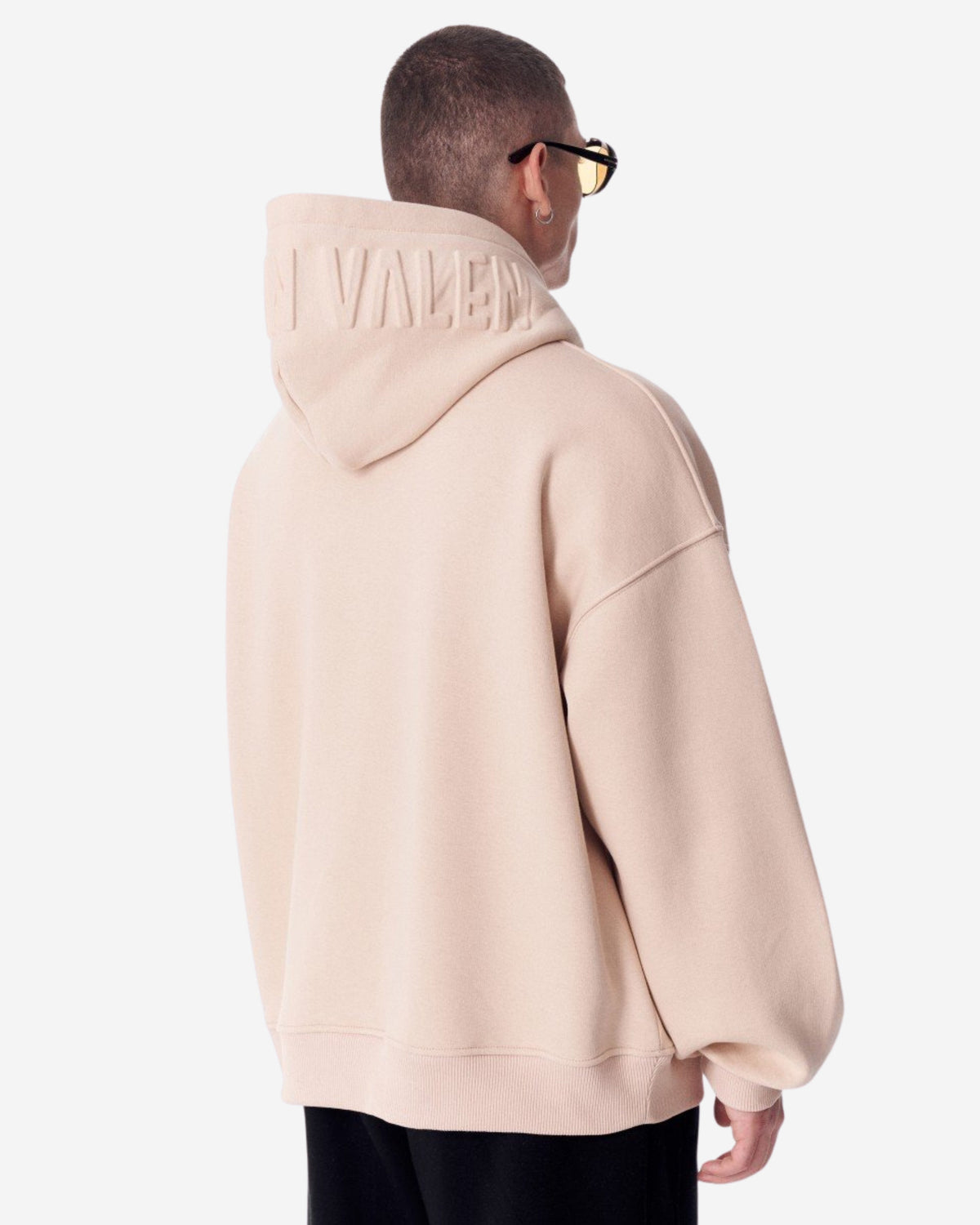 Großer Beiger Kapuzenpullover mit Puffkapuze