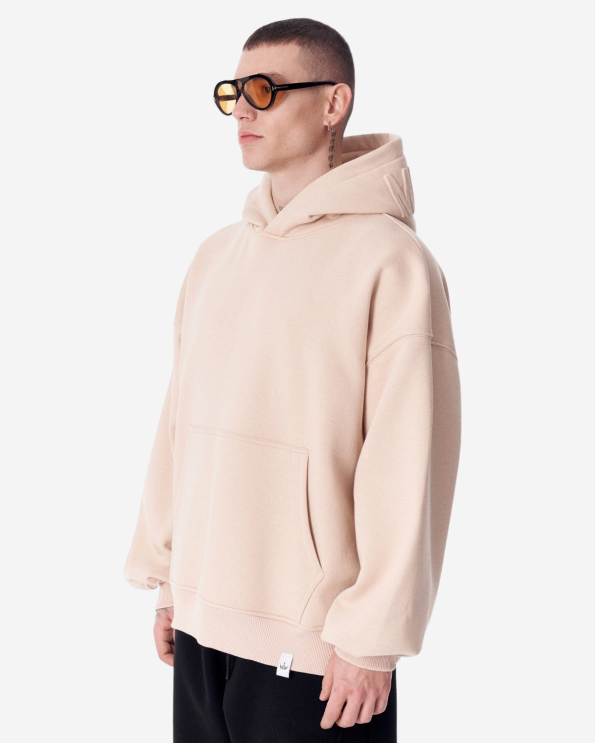 Großer Beiger Kapuzenpullover mit Puffkapuze