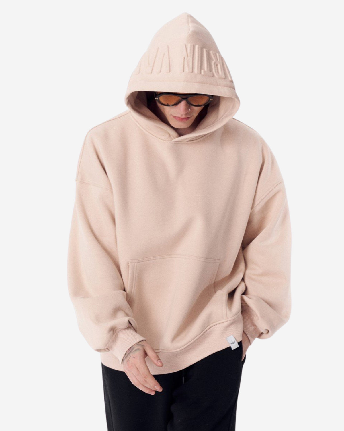 Großer Beiger Kapuzenpullover mit Puffkapuze