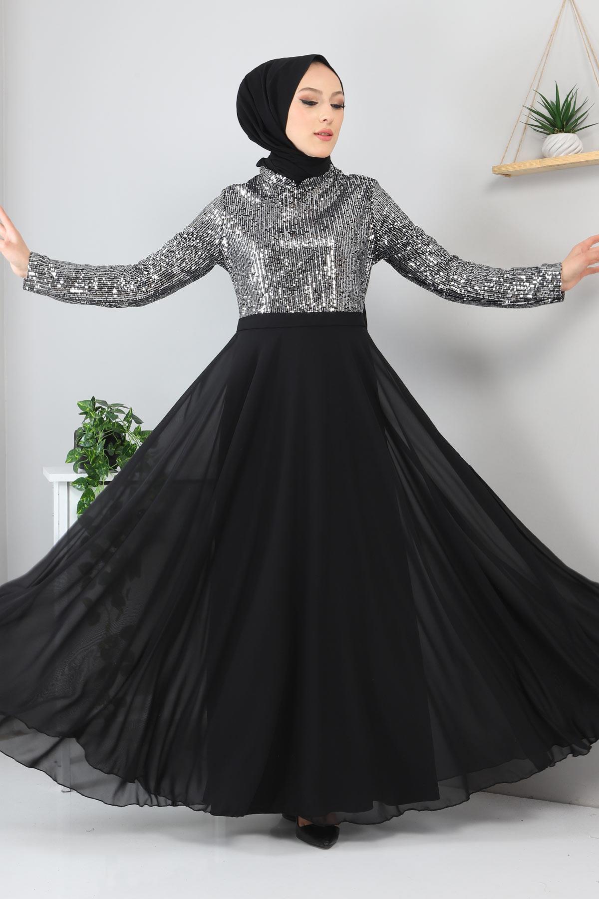 Silber Chiffon Abendkleid - MSW8940