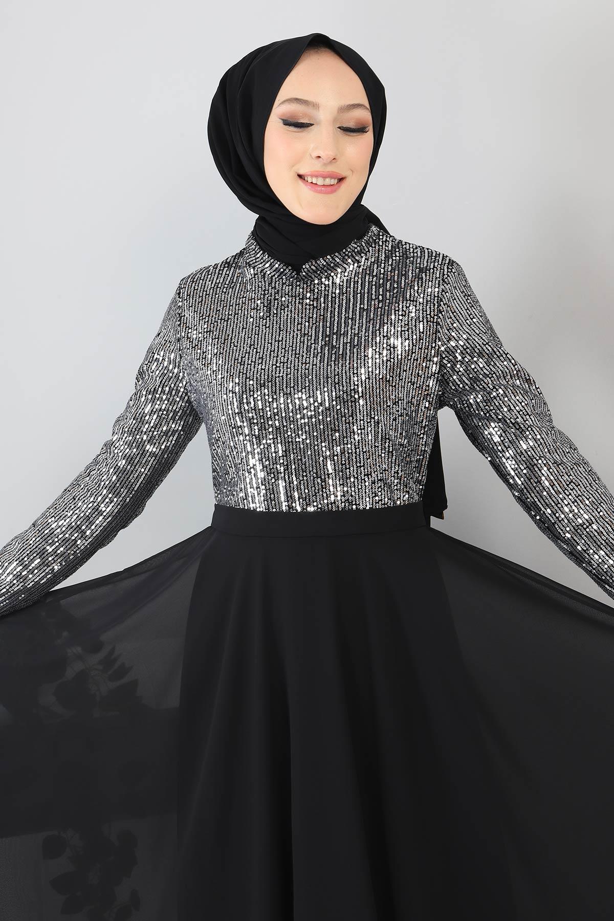 Silber Chiffon Abendkleid - MSW8940