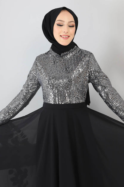 Silber Chiffon Abendkleid - MSW8940