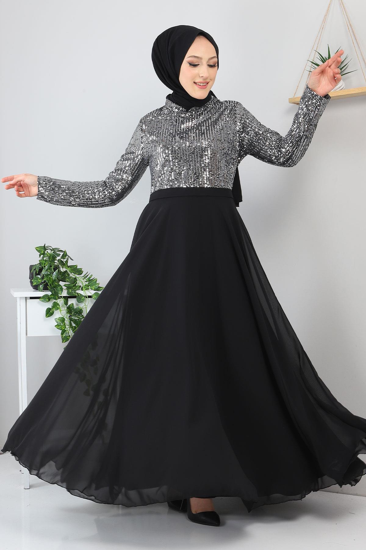 Silber Chiffon Abendkleid - MSW8940