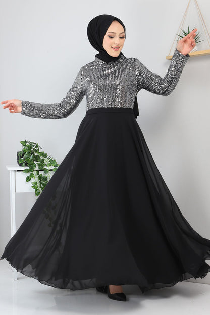 Silber Chiffon Abendkleid - MSW8940