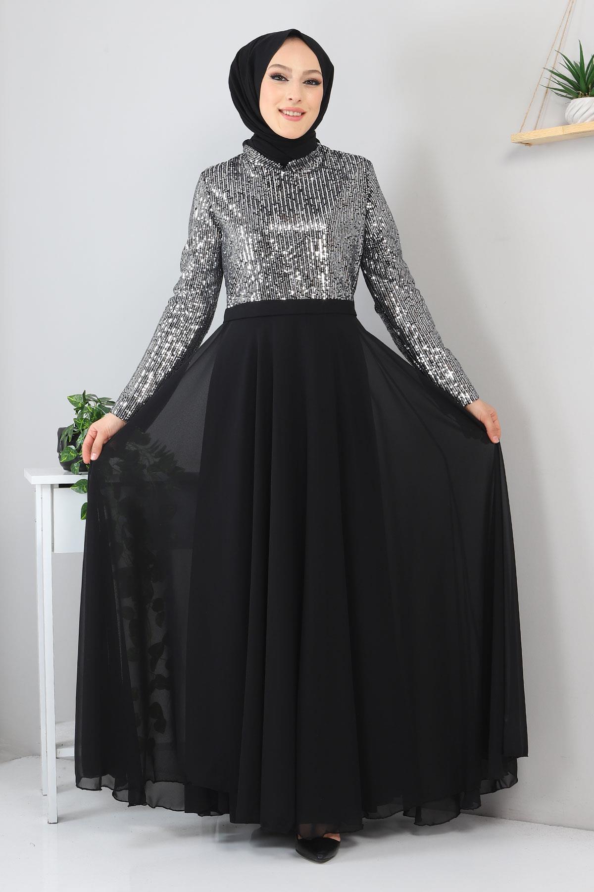 Silber Chiffon Abendkleid - MSW8940