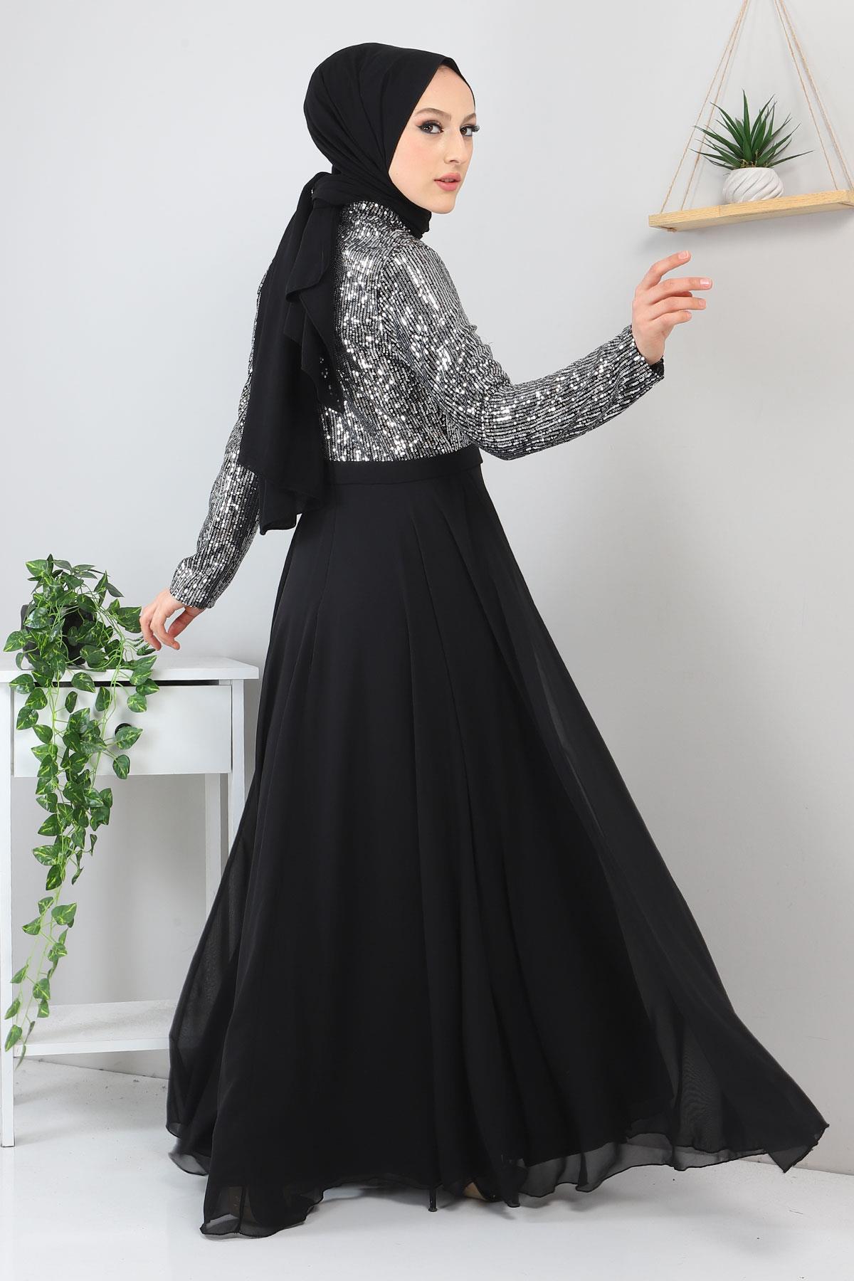 Silber Chiffon Abendkleid - MSW8940