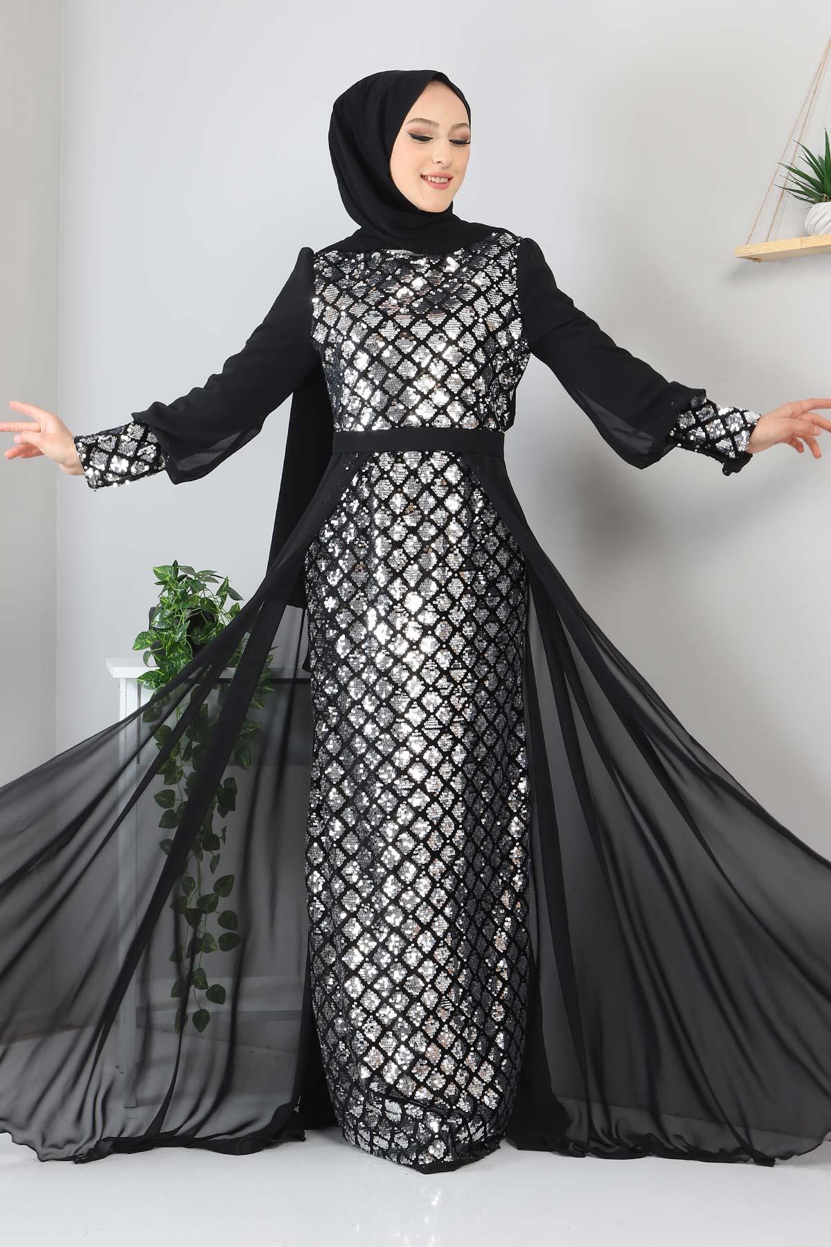 Silber Chiffon Abendkleid - MSW9819