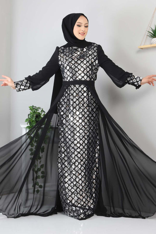 Silber Chiffon Abendkleid - MSW9819