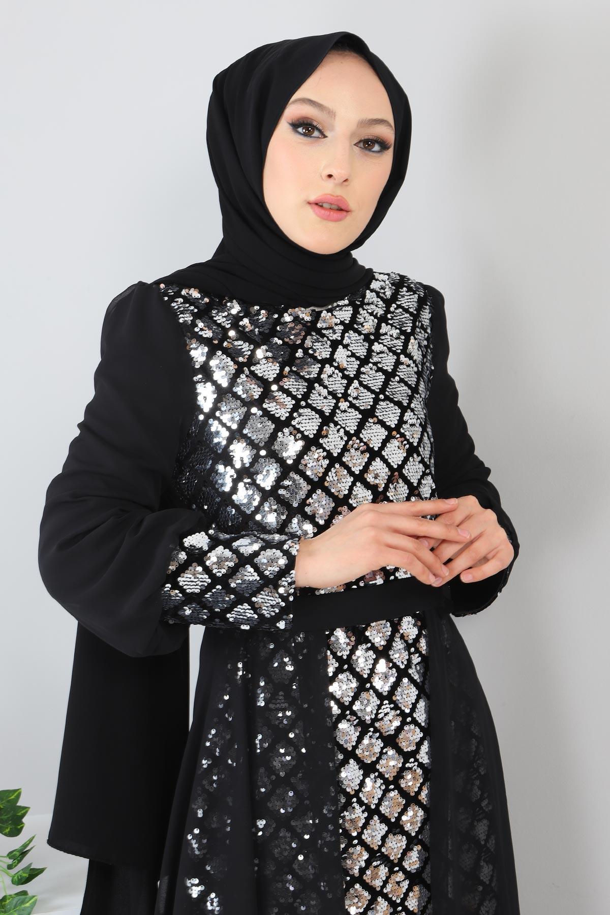 Silber Chiffon Abendkleid - MSW9819