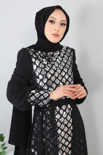 Silber Chiffon Abendkleid - MSW9819